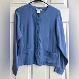 Stephanie Andrews 100% Silk Blue Blouse Size M Vintage-inspired